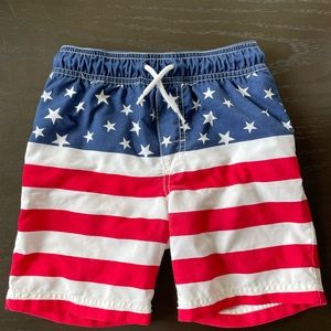 Boys Size 5T American Flag Print Swim Trunks